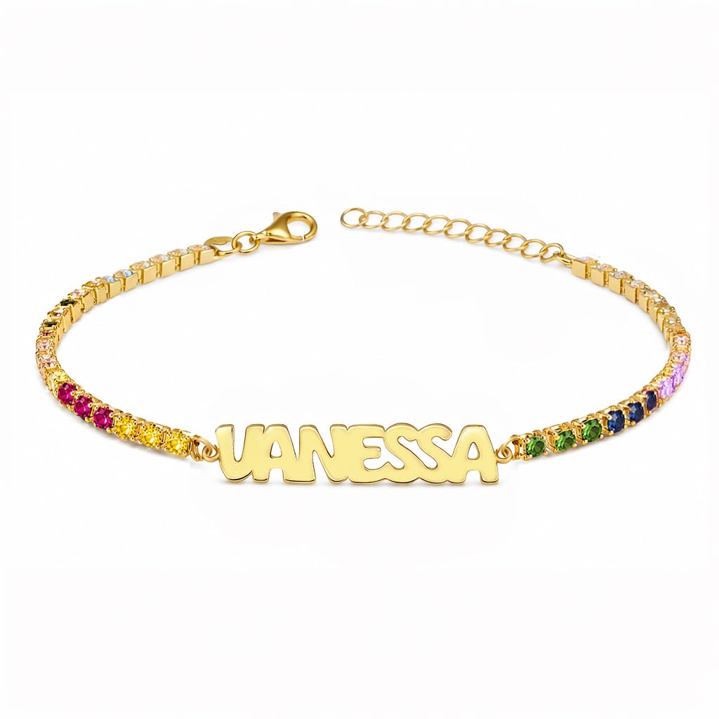 Sakrami Bracciale con Nome Tennis Personalizzato Stampatello Argento 925 Rodiato o Placcato Oro con Zirconi Bianchi Rosa Multicolor, Regalo Donna Ragazza Laurea Compleanno Comunione