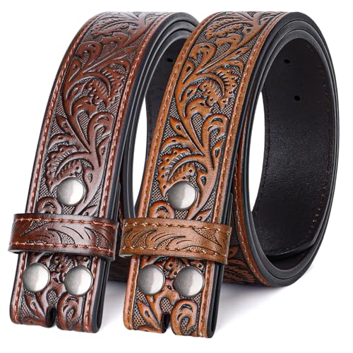 Western Belts for Men Women without Buckle, 2 Pack Cowboy Cowgirl Belt Strap Country Western Leather Belts for Jeans