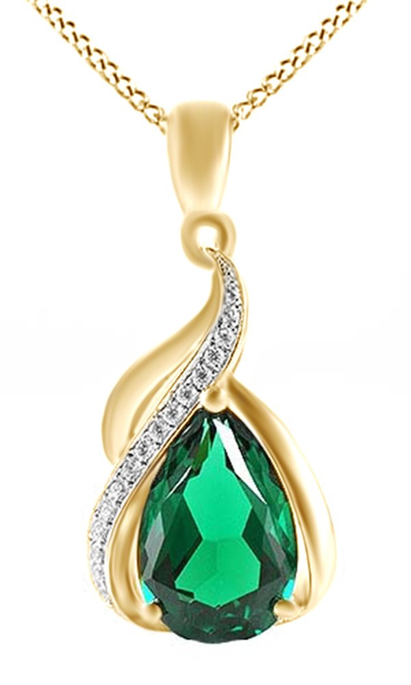 Jewel Zone USTHE JEWEL ZONE 3.5 Ct Simulated Green Emerald Pendant Necklace 14k Gold Over Sterling Silver