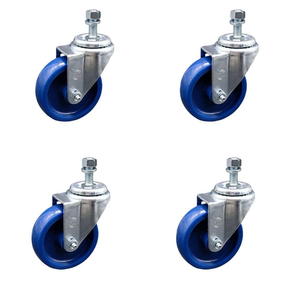 Solid Polyurethane Swivel Threaded Stem Caster Set of 4 w/4