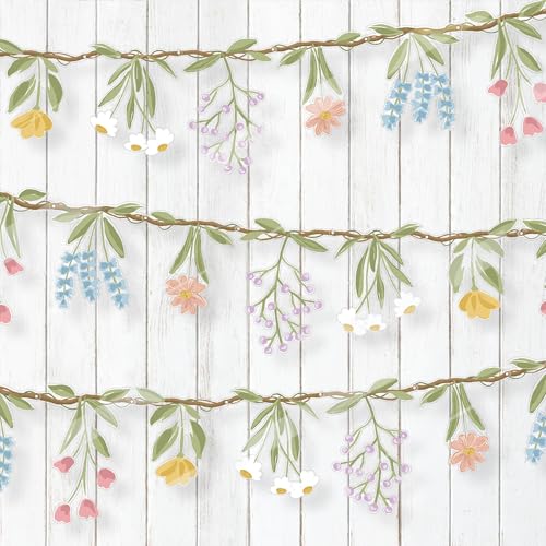 Cheerland Flower Banner Wildflower Garland for Enchanted Garden Party Woodland Theme Picnic Wedding Baby Shower Bloom Birthday Fairy Tale Tea Party Supplies Girl Party Decorations 2pcs