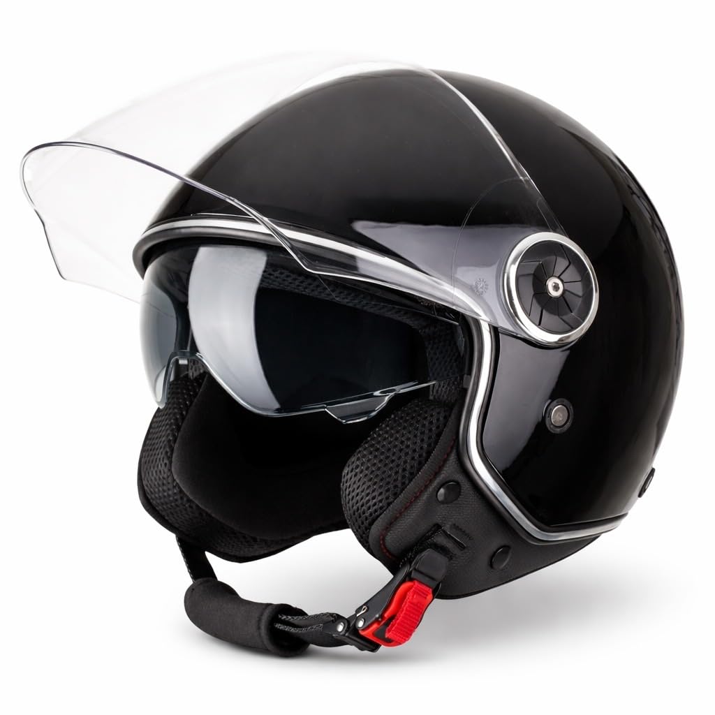 VINZ Tobia Jethelm mit Doppelvisier | Roller Helm mit Sonnenblende | In Gr. XS-XXL | ECE 22.06 Zertifiziert | Motorradhelm mit Visier |Viele Farben Erhältlich - Schwarz