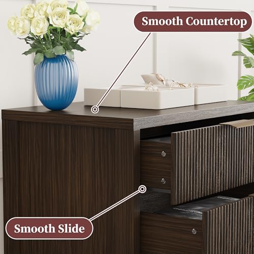 Image of Fluted Nightstands Set of 2, 23.7'' Wide Night Stand with 3 Drawers, Mid-Century Modern Bedside Table with Handles, Wood End Table for Bedroom, Brown