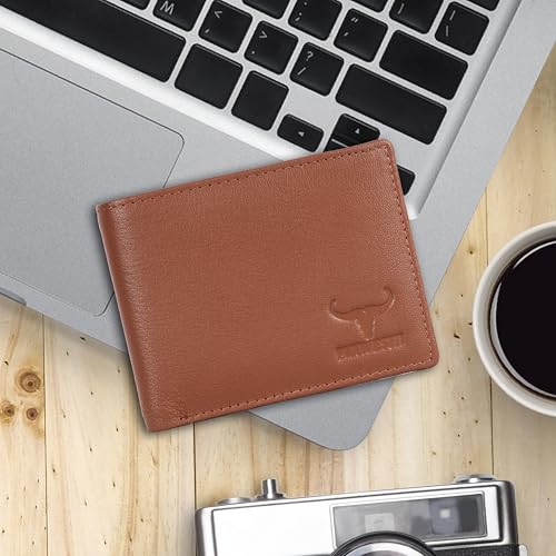 Genuine Leather Wallet for Men | Bi-Fold RFID Blocking Wallet Handcrafted I Multiple Credit/Debit Card Slots……, Tan N, American, MW040BL4