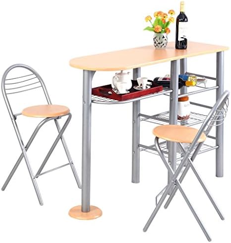 CHSGJY Pub Dining Set Counter Height 3 Piece Table and Chairs Set Breakfast Kitchen by CHSGJY