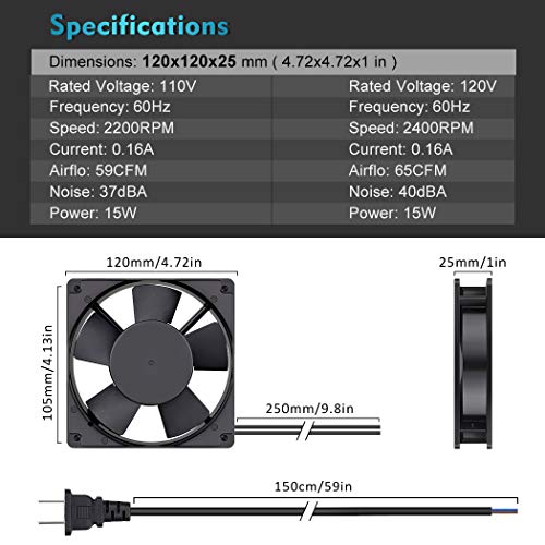 Wathai 120Mm X 25Mm Ac Power Muffin Axial Fan 110V 120V Dual Ball For Electronic Equipment Cooling #TOP1