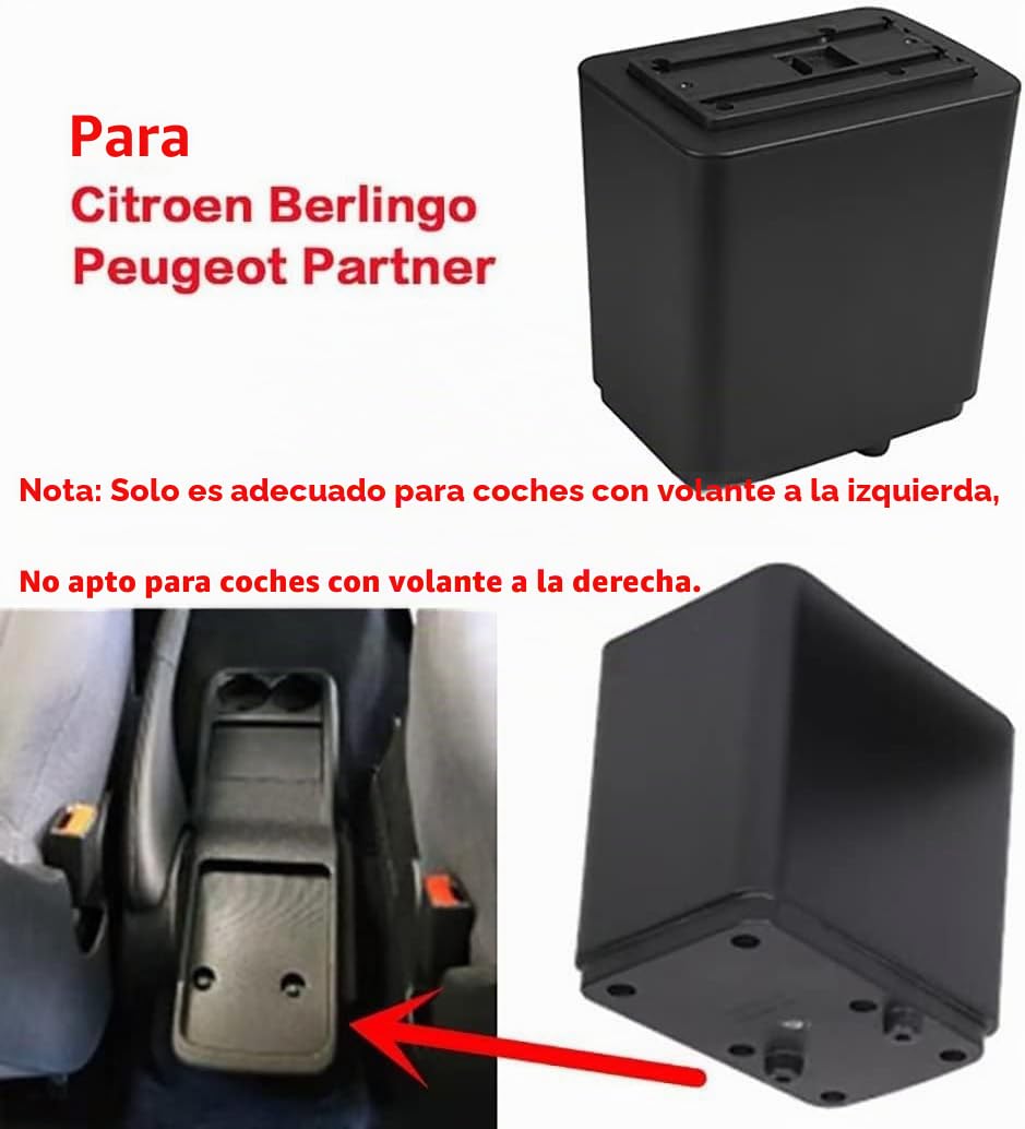 Caja para reposabrazos de doble capa para Peugeot Partner Tepee, caja de almacenamiento con soporte para tazas, accesorios para reposabrazos, color negro