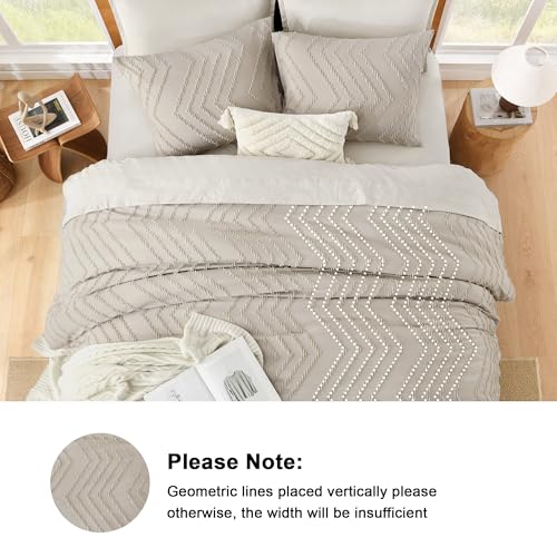 Image of Litanika Boho Queen Comforter Set, 3 Pcs Tannish Lightweight Bedding Set