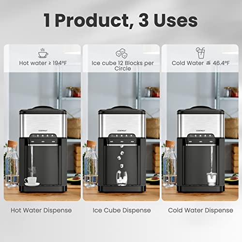 COSTWAY Distributeur d'eau avec Ice Maker, 3-in-1 Distributeur à froid portatif avec 48LBS/24H Machine à glace, serrure de sécurité pour enfants pour bouteille 3-5 Gallon