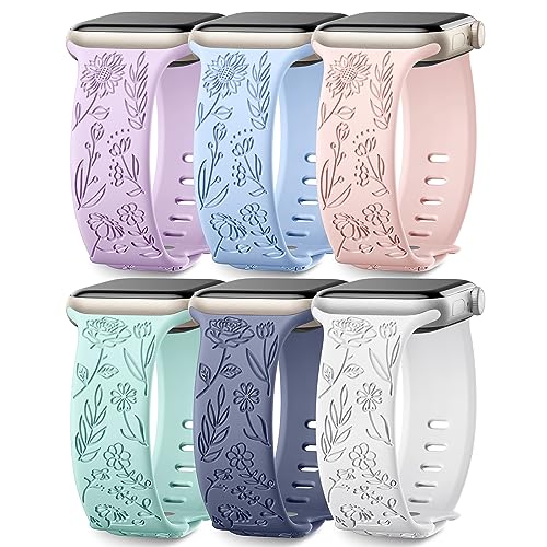 SNBLK Women's 6-Pack Floral Silicone Apple Watch Bands (38–45mm)