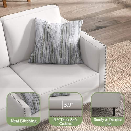 CANMOV Modern 2-Seat Faux Leather Loveseat Sofa with Pillows - Perfect for Small Spaces, Living Room, Apartment, or Office (White)