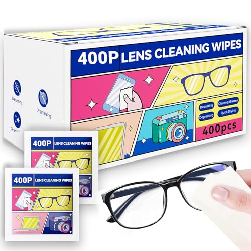Lot de 400 lingettes nettoyantes pour lunettes, emballées individuellement, lingettes pré-humidifiées pour lentilles, adaptées au nettoyage des lunettes, appareils...