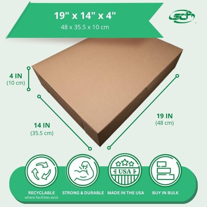 sct kraft one-piece non-window bakery boxes, 19 x 14 x 4, brown, paper, 50/carton