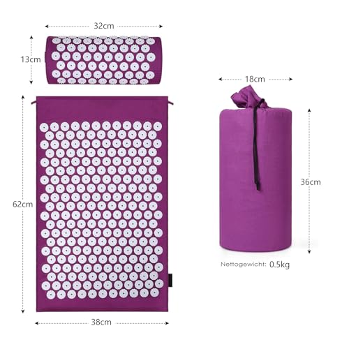 Akupressur Set,Akupressurmatte mit Kissen gegen Nacken und Rückenschmerzen,Magnetfeldtherapie und Akupressur zur mit einer Tragetasche,Akupressur Massagematte ideal für Frauen und Männer geeignet