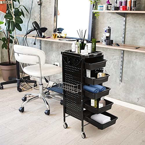 Arbeitswagen Friseur 6 Etagen Haar Salon Lagerung Trolley Cart mit Rädern Fönhalter 5 Schubladen 95 x 53 x 44cm