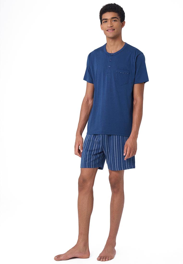 RAGNO Pigiama uomo in puro cotone manica corta pantalone corto art. U645ND. - 54, Blu