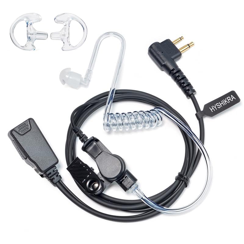 HYSHIKRA Walkie Talkie Pinganillo Compatible con Motorola CP040 DP1400 CP150 GP2000 CT150 Radio, Auricular con Micrófono y PTT para Guardia de Seguridad (Tubo Transparent, 1 Pieza)