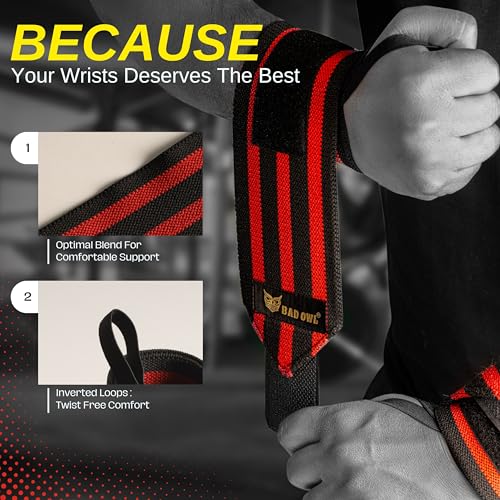 Image of BADOWL Wrist Support for Gym & Fitness - Heavy-Duty Adjustable Straps with Reinforced Thumb Loops, Breathable Wrist Wraps for Men & Women, Weightlifting & Strength Training Gear (RED)