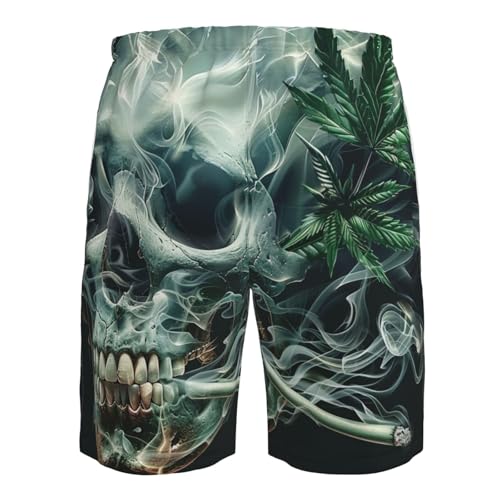 Skull Marijuana Psychedelic Cannabis Leaf Hippie Weed Men's Quick Dry Swim Shorts, Mesh Lined Beach Trunks with Pockets3