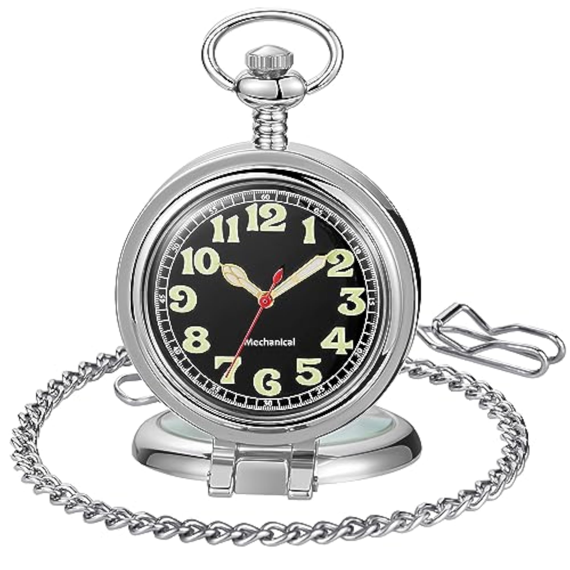 Stainless Steel Mechanical Pocket Watch, Retro Gift for Him