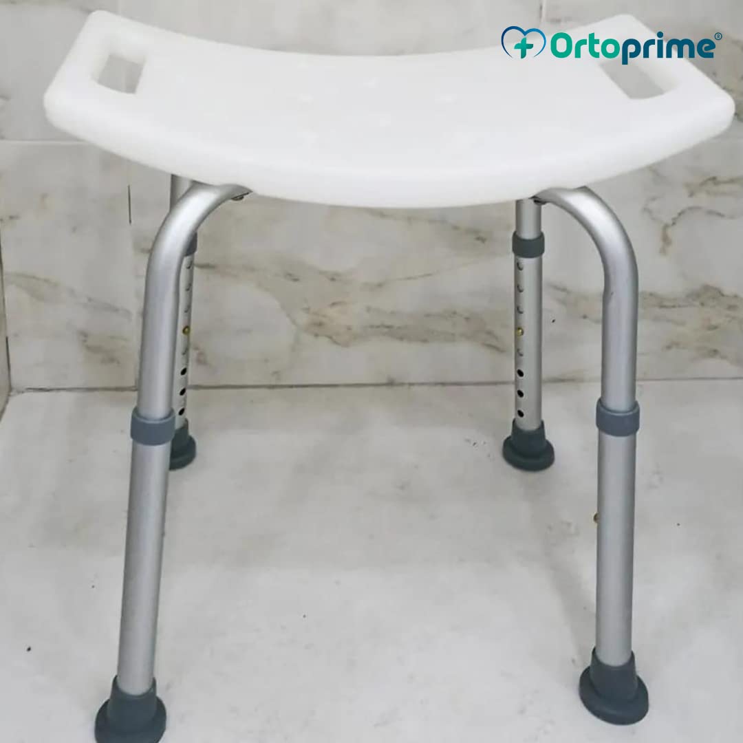 OrtoPrime Taburete de Ducha Antideslizante - Asiento de Baño Ortopédico Regulable en Altura 8 Posiciones - Taburete Baño para Adultos y Niños - Banqueta Ducha