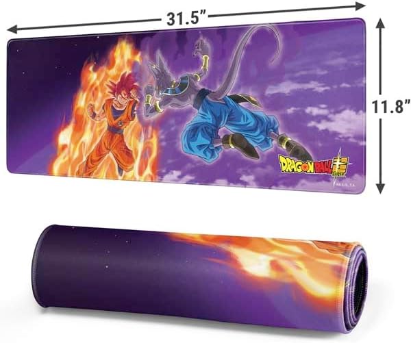 Skinit Large Gaming Mouse Pad - Officially Licensed Goku vs Beerus Design with Stitched Edges, Waterproof, Non-Slip Rubber Base, Desk Mat for Keyboard & Mouse, 31.5" x 11.8" inches