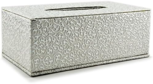 Earlygreen Tissue Box Cover Rectangle Silver Flower Line Pu Leather Holder for Home Office Hotel