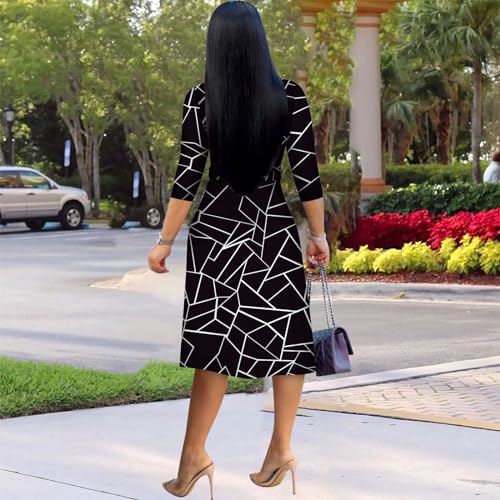 Image of Womens Plus Size Summer Dresses Sexy V Neck Midi Dress Faux Wrap Dress 3 /4 Sleeve Boho Casual Floral A-Line Skirts