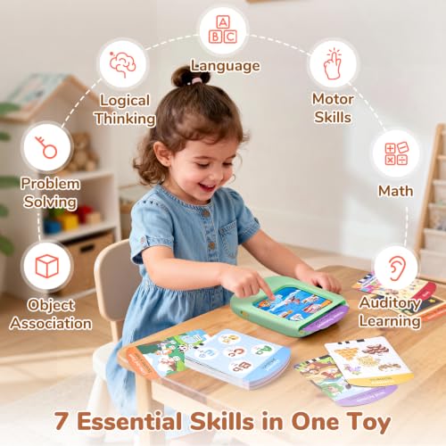 Image of JoyCat Bilingual Kids Learning Tablet, 106 Pages Spanish & English Talking Cards with 20 Interactive Games, Montessori Toy for Alphabet, Words, Numbers, Colors & Songs, Learning Gifts for Toddler 2-6