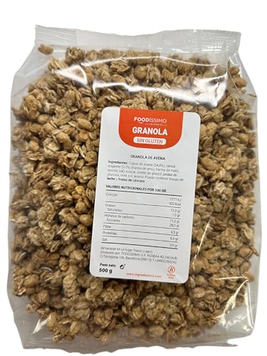 Granola Sin Gluten Endulzada con Miel, Bolsa 500 Gr, Con Vitaminas y Hierro, Crujientes y Nutritivos, Apto Para Veganos, Bajo en Grasa, Ideales Desayuno o Merienda, Topping - Ingredissimo