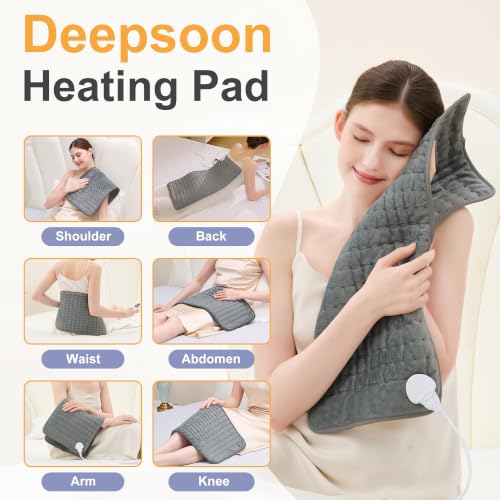 Image of Heating Pad,Electric Heating Pads,Heating Pad for Back,DimGray,24x12 Inch | Heating Pads for Shoulder,Neck,Abdomen,Knee,Arms,Legs,Heat Pad for Birthday Father Mother Gift Women Men,6 Heat Settings