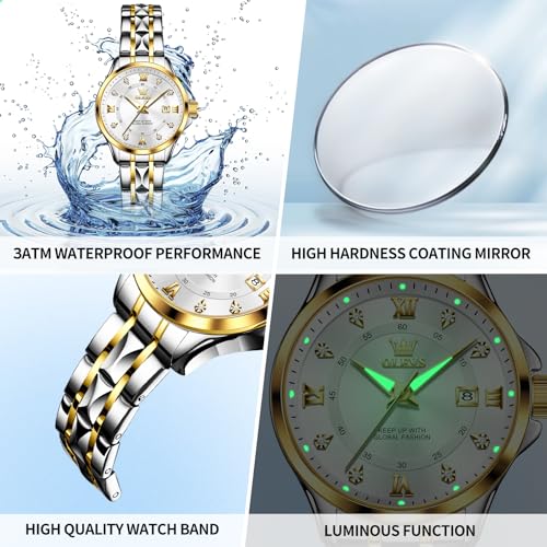 Image of OLEVS Watch Women Two Tone Watches for Women with Date Dress Womens Watches for Small Wrists Luxury Easy Read Women's Watch Waterproof Blue /Black /Gold /Silver Dial Reloj para Mujer
