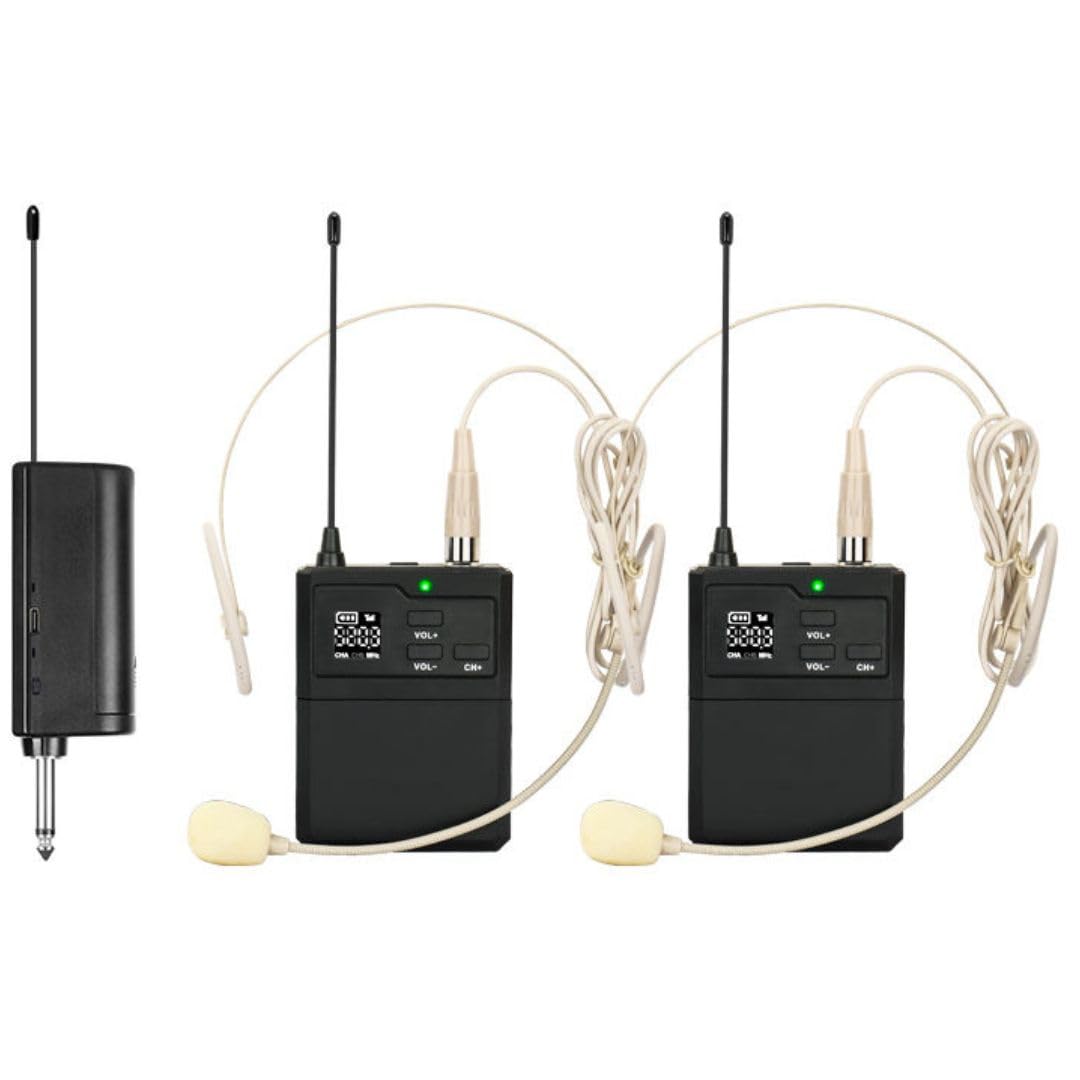 kh UHF All-in-One Wireless Microphone System, 100ft Long Range Clip-On Lavalier & Headset Mic, Waist Pack Transmitter with Receiver for Karaoke, Church, Speech & Public Speaking (Duel_Headset)-image-28