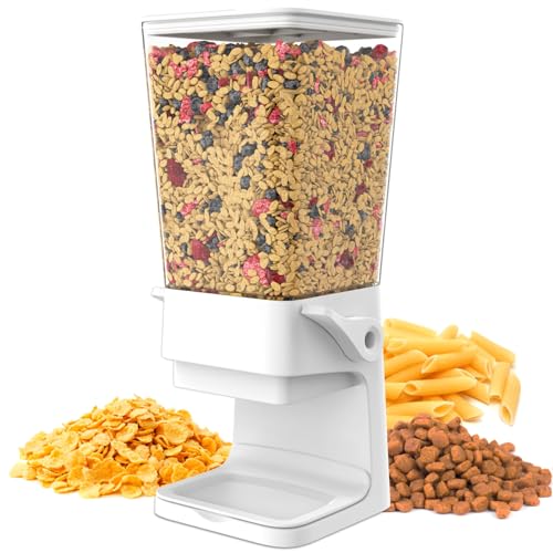 Hovea - Dispensador de Cereales y Croquetas - Capacidad 5 L - Para Muesli, Pasta y Alimentos Secos - Distribuidor de Croquetas para Perros y Gatos - Cocina, Desayuno - Blanco - CR500