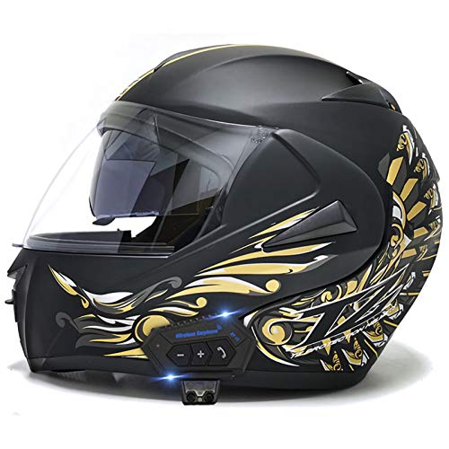 Motorcycle Modular Bluetooth Helmet, Flip-Type Double Sun Visor Full Helmet DOT Certified Helmet Built-in Mp3 FM Broadcast Integrated Intercom Communication System 5,L