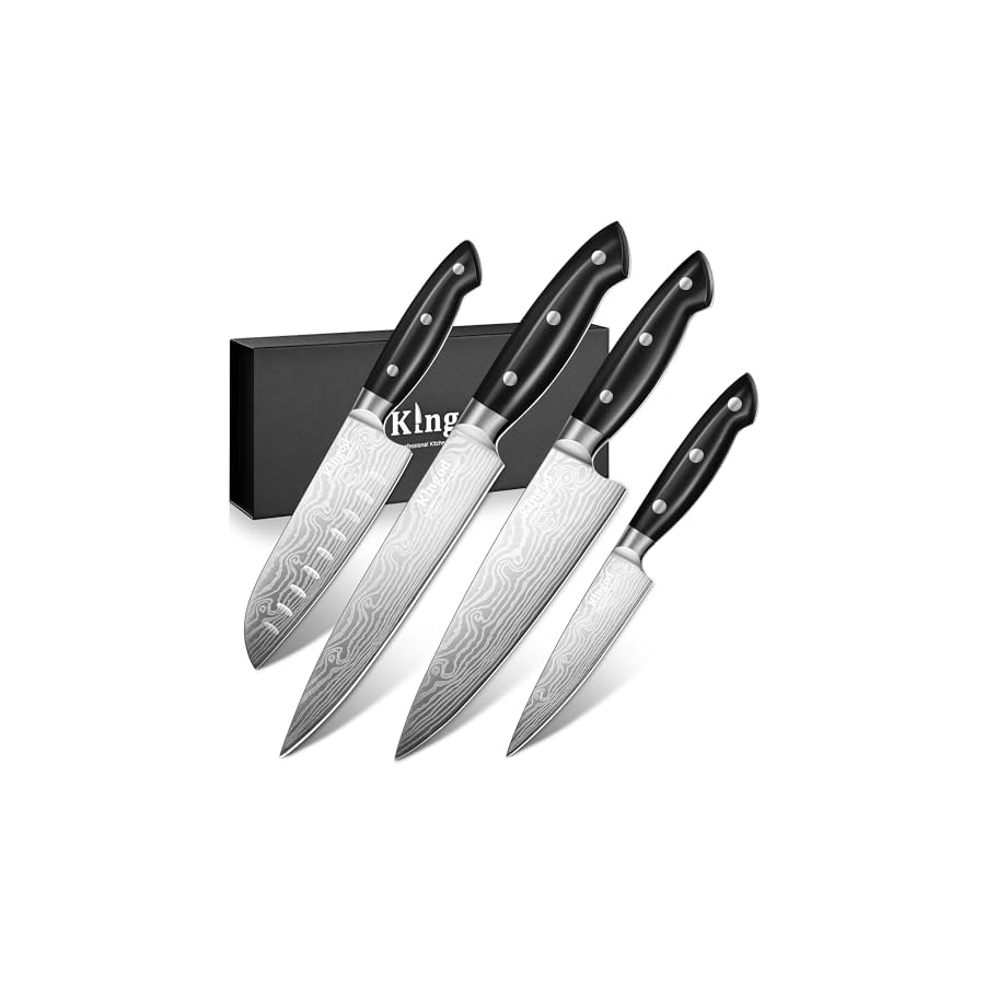 KINGOD-Chef-Knife-Set-Sharp-Knife-German-High-Carbon-Stainless-Steel-Kitchen-Knife-Set-4-PCS-8-Chefs-KnifeCarving-Knife-7-Santoku-Knife5-Utility-Knife-Knives-Set-for-Kitchen-with-Gift-Box KINGOD Chef Knife Set Sharp Knife, German High Carbon Stainless Steel Kitchen Knife Set 4 PCS-8" Chefs Knife,Carving Knife &7" Santoku Knife&5" Utility Knife, Knives Set for Kitchen with Gift Box