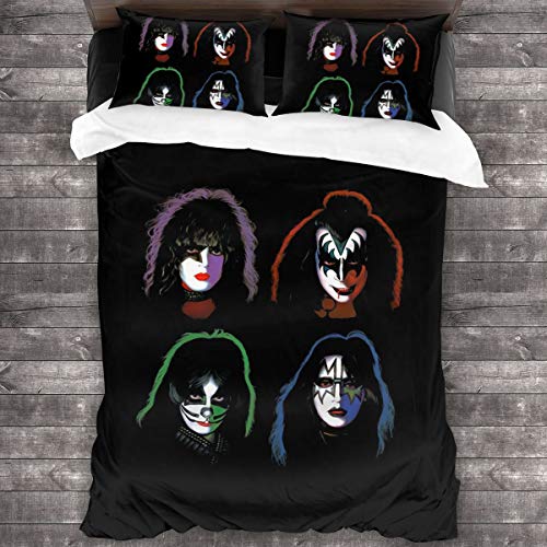 522 Rock and Roll Music Band Kiss Members Colors Adults Kids Luxe Bedding 3-Piece Bedspread Coverlet Set Bedding Set Super Soft and Easy Care 86x70