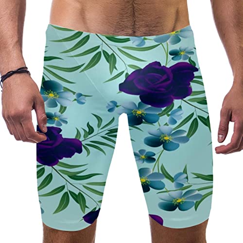 Traje de baño tronco de natación con patrón floral azul púrpura y secado rápido