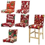 Améliorez votre décoration de vacances avec 6 housses de tabouret de bar élastiques imprimées de Noël, parfaites pour les transformations festives de la maison.