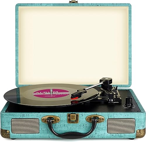 Platine Vinyle stéréo Portable, Tourne-Disque Bluetooth 3 Vitesses (33 1/3, 45 et 78 TR/Min) avec Haut-parleurs intégrés, phonographe Vintage avec entrée AUX 3,5 mm...