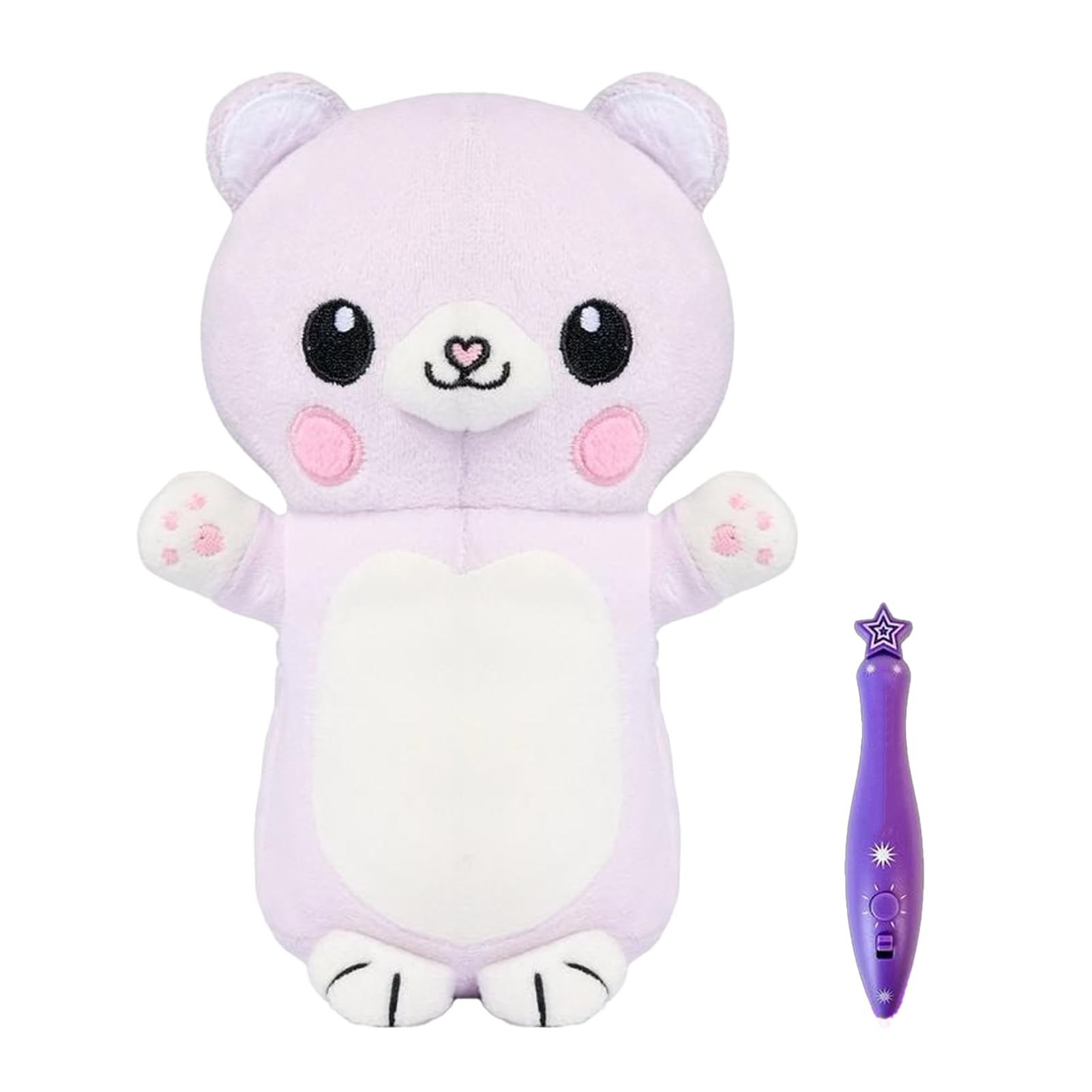 Glow in The Dark Stuffed Animal Toy with Light Pen, Luminous Fox Rabbit Bear Penguin Plush Doll, DIY Painting Glowing Plushie Gift for Toddlers Boys Girls (Bear)