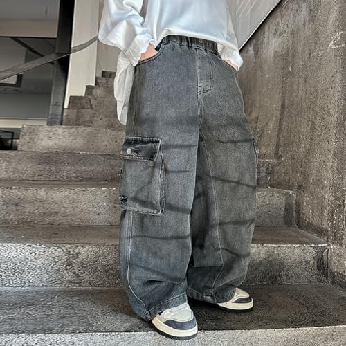 Boys Baggy Work Jeans Wide Leg Cargo Oversized Pockets Loose Denim Pants Palazzo Trendy Streetwear Cargo Bottom4