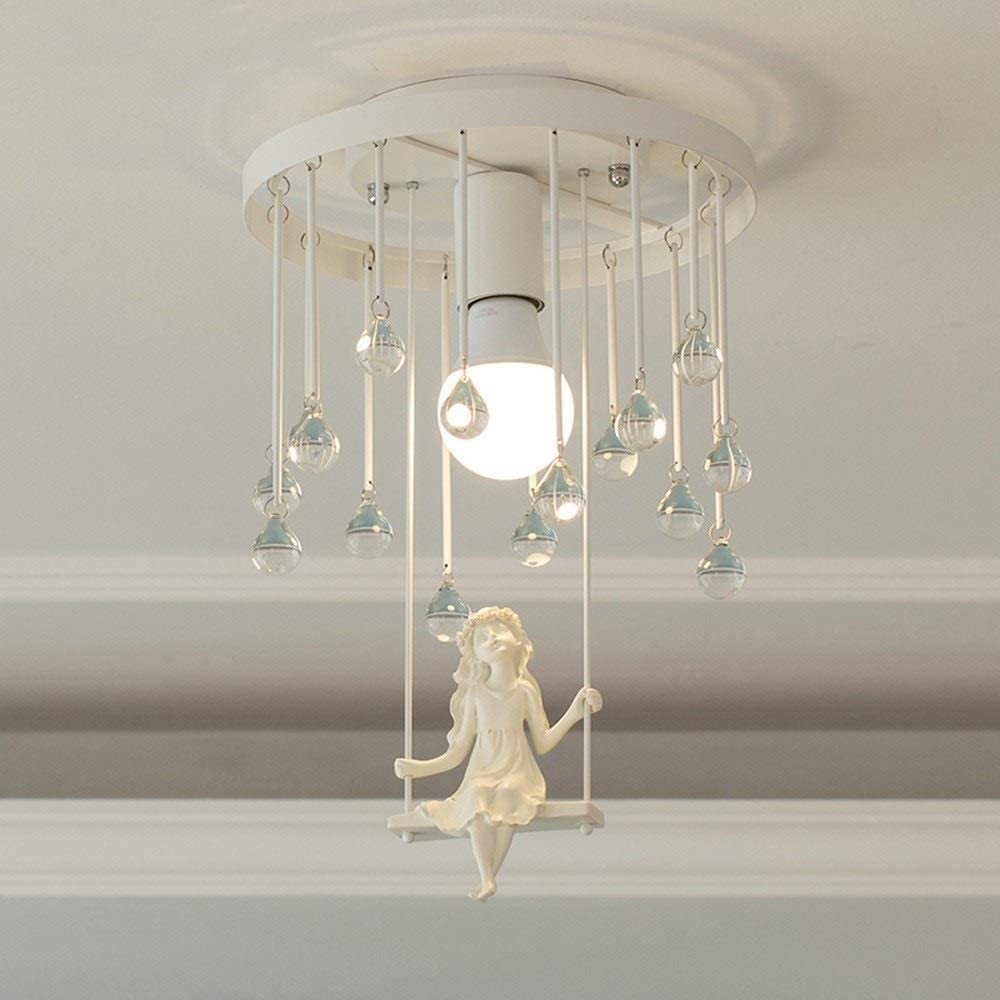 Kreatywna huśtawka dziewczyna dziecięca lampa sufitowa do pokoju nowoczesna osobowość kutego żelaza kryształowa lampa wisząca kawiarnia restauracja dekoracyjna oprawa żyrandola E27 Interesting