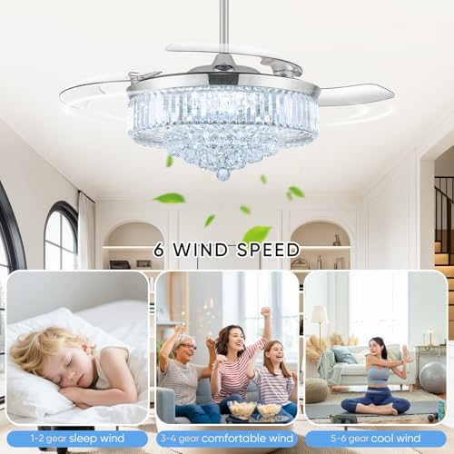 Image of 52'' Crystal Fandelier Ceiling Fan with Light, Chrome
