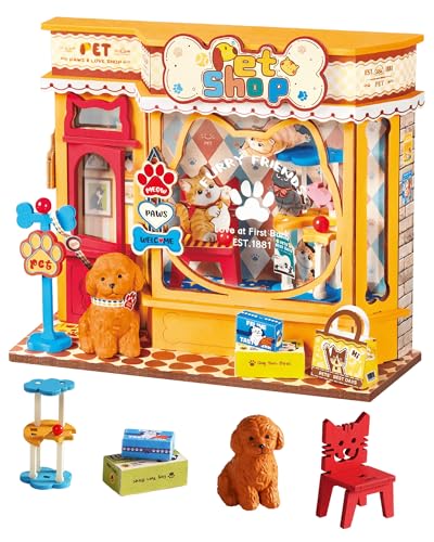 Rolife Maison Miniature Pawfect Pet Shop, 76 pièces Maquette Maison 3D Puzzle Maison de Poupée en Bois 3D à Construire Book Nook pour Adultes et Adolescents...