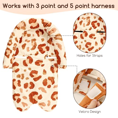 Image of GFU Baby Car Seat Head Support for Newborn, 2 in 1 Infant Car Seat Head Body Support with Strap Pads, Soft Stroller Cushion Pillow Insert for Girls, Fits for Stroller, Swing, Brown