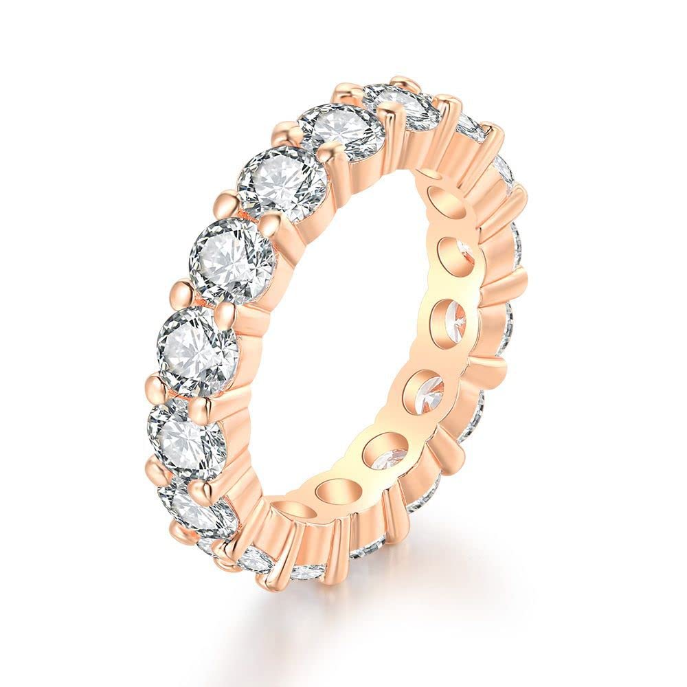 14K Gold Plated Cubic Zirconia Rings | 3mm Eternity Bands | White Gold Rings for Women, Non-Precious Metal, Cubic Zirconia