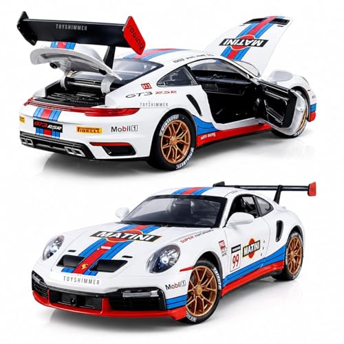 Image of 1:32 Scale Porshi Martini Die Cast Car for Kids & Collectors | Metal Body Sports Racing Toy Car with Openable Doors, Pull Back Action, Light & Sound -White