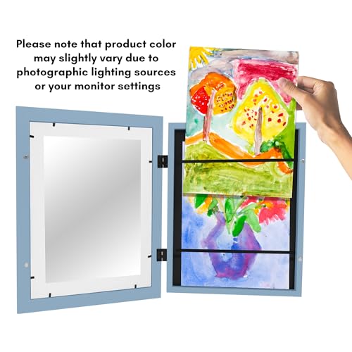 Image of Americanflat Kids Artwork Frame Changeable (Baby Blue) - Magnetic Door Holds 100 Art Pieces - 8.5x11 Letter Size Display with Mat or 10x12.5 Without Mat - My Mini Masterpiece (Pack of 8)