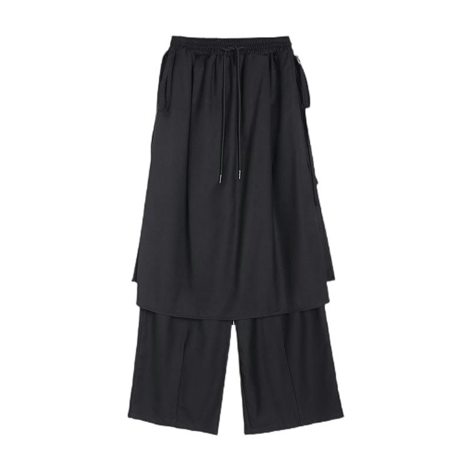 Jupe-Culotte Taille Haute Style Street Workwear avec Coutures latérales et banderoles, Jupe-Culotte décontractée et Pantalon décontracté à Jambes Larges - Noir - Taille Unique